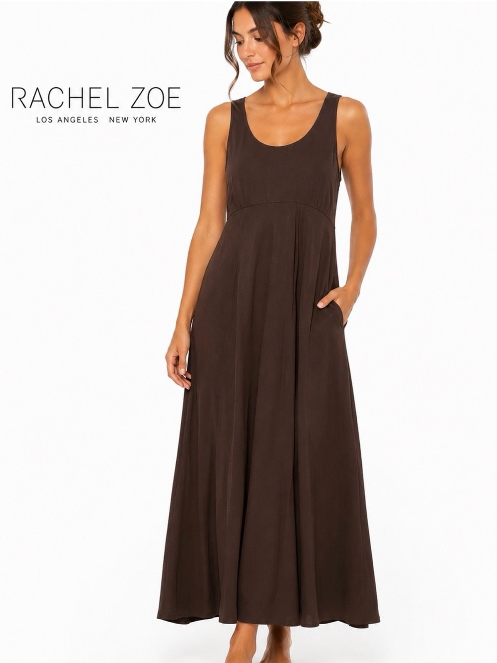 Rachel Zoe Chocolate Brown Sleeveless Maxi Dress